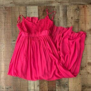 Bibi long length maxi sleeveless cami camisole dress with crochet top detail -L